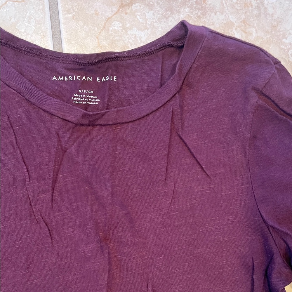 American Eagle Outfitters Women's Dark Purple Long Sleeve Tee